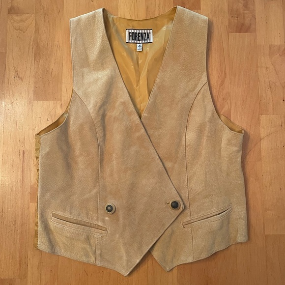Forenza Genuine Leather Button Vest Yellow Women’s Medium - Picture 2 of 11